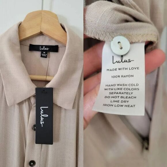 Lulus Bring the Dream Beige Button-Up Jumpsuit M NWT - Picture 12 of 13